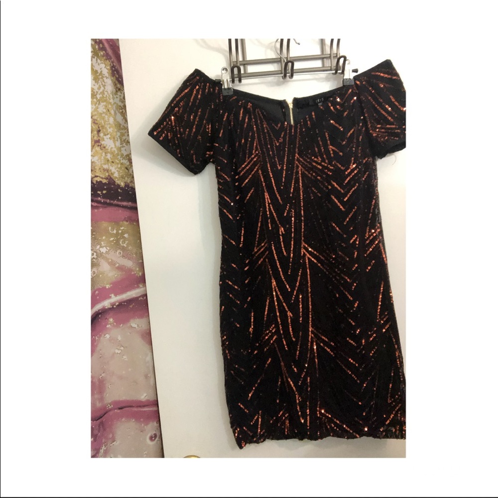 Off the shoulder mini sequin dress